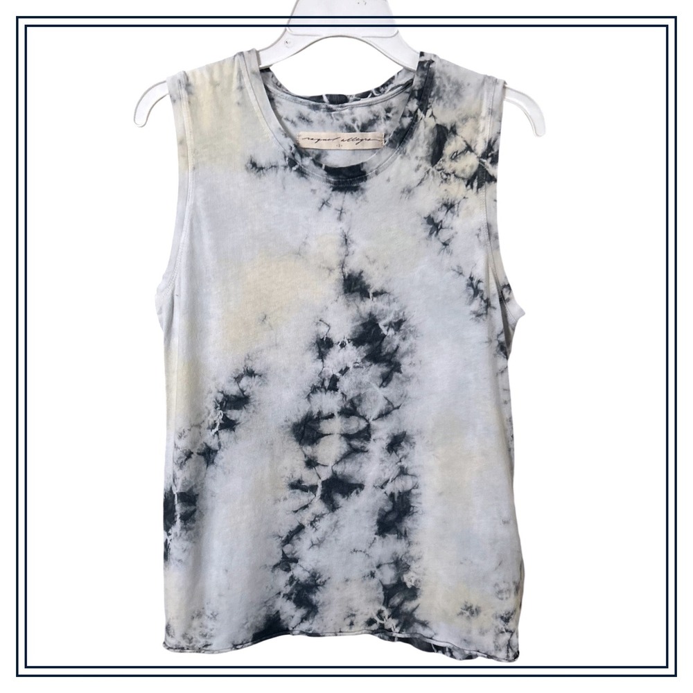 Raquel Allegra Black Cream Tie Dye Muscle Tank Top Size 2 Made in USA Cotton